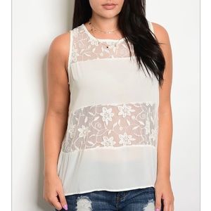 Plus Size Sheer Cream Floral Top